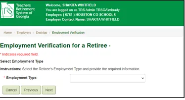 Screenshot of Employment Verification Form Step 1